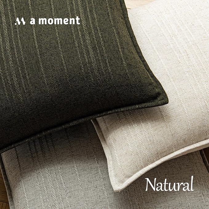 a moment Christmas Linen Pillow Covers Set of 2,Boho Farmhouse Throw Pillowcases Neutral Textured Decorative Covers for Couch Sofa,Soft Linen Blend Accent Case Cushion Home Decor 20"x12"Dark Green