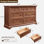 T4TREAM Farmhouse 7 Drawers Dresser for Bedroom, 54" Wide Wood Rustic Chest of Drawers w/Roman Column, Wooden Storage Dressers Organizer for Bedroom, Living Room, Closet, Reclaimed Barnwood