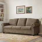 ONBRILL 90 Inch Nailhead Trim Couch for Living Room, 23 Inch Deep Seat Rolled Arm Sofa, Comfy Upholstered 3 Seater Chenille Couch w/Wooden Leg, Large Traditional Sofa for Farmhouse, Brown