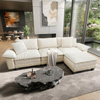 HERA'S HOUSE Oversized Modular Sectional Sofa, 124" L Shaped Cloud Couch with Ottoman and Throw Pillow, Mixed Fabric Sleek Couches for Living Room, Beige