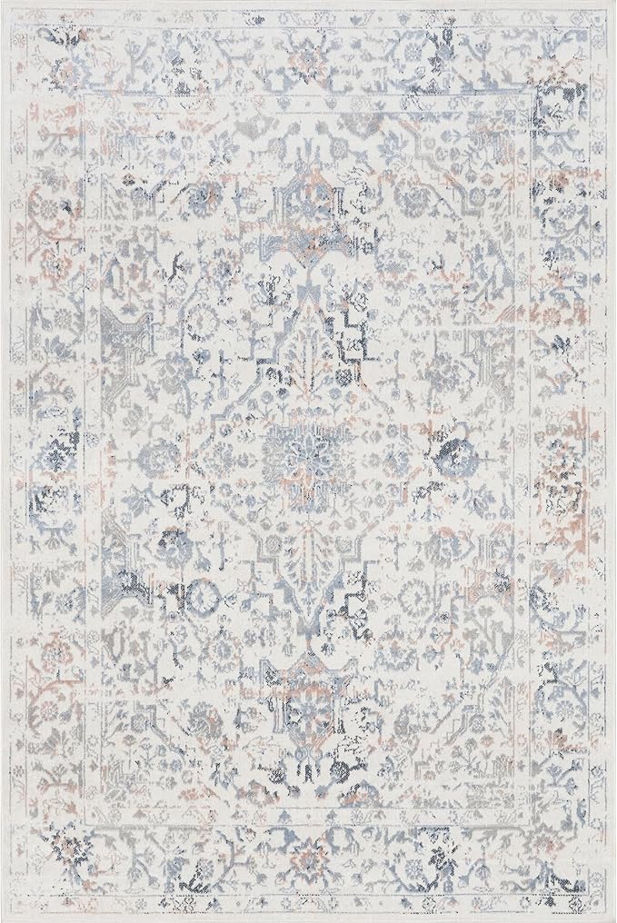 nuLOOM 6' Round Machine Washable Stain-Resistant Area Rug Medium Profile for Living Room, Bedroom, and Dining Room, Everlee Blue