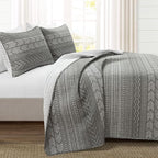 Lush Decor Hygge Geo Pattern Striped 3 Piece Quilt Bedding Set, King, Charcoal