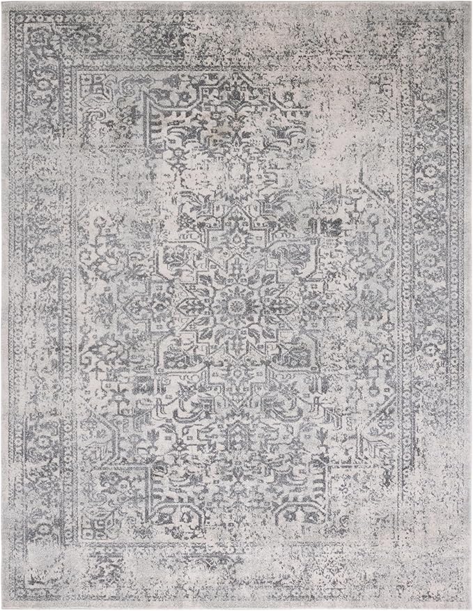 SAFAVIEH Area Rug 10x14 - Evoke Collection - Large - Ivory & Grey, Distressed Design, Non-Shedding & Easy to Clean, Ideal for Living Room, Bedroom, Dining Space (EVK256F)