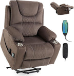 Large Power Lift Recliner Chair Sofa with Massage and Heat for Big and Tall Elderly,Infinite Positions,Single Motor,Cup Holders,and USB Ports,Velvet Home Theater Seat