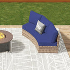 Patio Furniture Sets, 3 Piece Half-Moon Sectional Round Sofa Set, Outdoor Patio Furniture with Cushions for Beach, Pool, Balcony, Blue