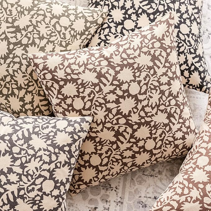 Foindtower Set of 2 Decorative Neutral Floral Throw Pillow Covers Accent Farmhouse Cushion Covers Boho Vintage Pillowcase for Couch Sofa Bedroom Living Room Home Decor,22×22 Inch,Brown