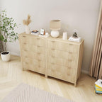 Fluted 5 Drawer Tall Dresser for Bedroom, Mid Century Modern Nightstand with Drawers, Tall Bedside Table for Closet Cloth, Living Room End Table with Storage for Dorm -Natural
