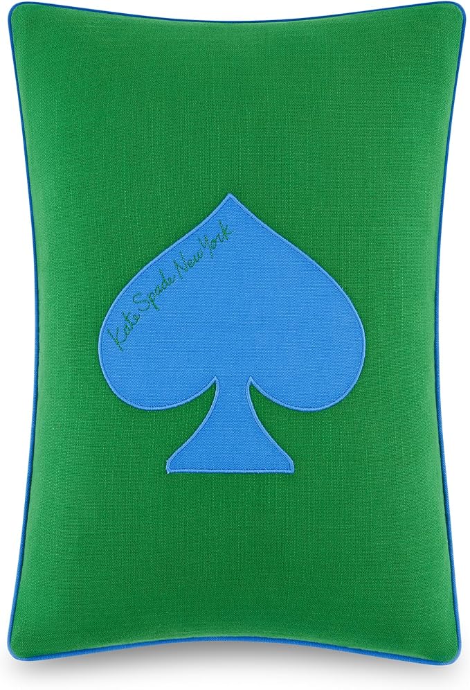 Kate Spade New York 5 of Spades Reversible Decorative Pillow, 14" x 20" Throw Pillow for Bed or Sofa, Cotton Cover, Black, White, Blue and Green, 14 x 20, Multi
