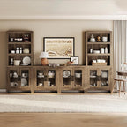 WAMPAT Farmhouse Entertainment Center with Bookshelves, 4-Piece Modular TV Stand with Storage Towers, Glass Doors, Open Shelves, Media Console for Living Room, Home Theater, Brown