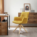 Art Leon Mid Century Modern Swivel Accent Chair - Home Office Desk Chair No Wheels, Fabric Upholstered Armchair with Oak Wood Legs for Small Space Living Room Bedroom, Yellow