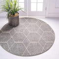Unique Loom Trellis Frieze Collection Area Rug - Geometric (6' Round, Light Gray/ Ivory)