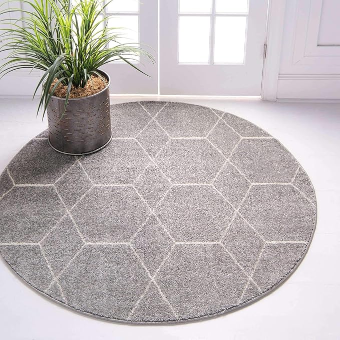 Unique Loom Trellis Frieze Collection Area Rug - Geometric (6' Round, Light Gray/ Ivory)