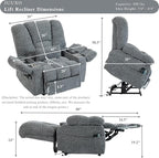 Big Man 500 lbs Power Lift Recliner for Big & Tall Elderly Adults 28 Inch Wide Seat, Lay Flat Lift Recliner Chair with Extended Footrest, Heat Massage, USB Type-C, Flip Arm Storage & Cup Holders