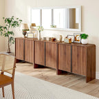 BERRYMERRY 2 Door Fluted Sideboard Buffet Cabinet with Storage, Modern Wood Cabinet with Adjustable Shelves for Living Room, Dining Room (Brown 2 Doors)