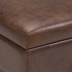 SIMPLIHOME Owen 36 inch Wide Mid Century Modern Square Coffee Table Storage Ottoman in Distressed Chestnut Brown Vegan Faux Leather, Assembled, for the Living Room, Entryway and Family Room