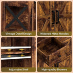 SUPER DEAL Farmhouse Storage Cabinet, Bathroom Floor Cabinet Kitchen Pantry with Doors and Drawers, Hutch Cupboard for Laundry, Living Room, Bedroom, Rustic Brown