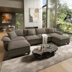 HERA'S HOUSE 158" Modular Sectional Sofa, Oversized U Shaped Couches for Living Room, Comfy Cloud Couch with Ottoman, 6-Seater Deep Seat Sofa with Throw Pillow, Chenille Ash