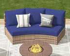 Patio Furniture Sets, 3 Piece Half-Moon Sectional Round Sofa Set, Outdoor Patio Furniture with Cushions for Beach, Pool, Balcony, Blue