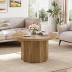 Tribesigns Round Coffee Table, 31.5" Mid Century Modern Center Table with Fluted Base, Farmhouse Wooden Accent Cocktail Tables for Small Space, Living Room, Apartment, Brown