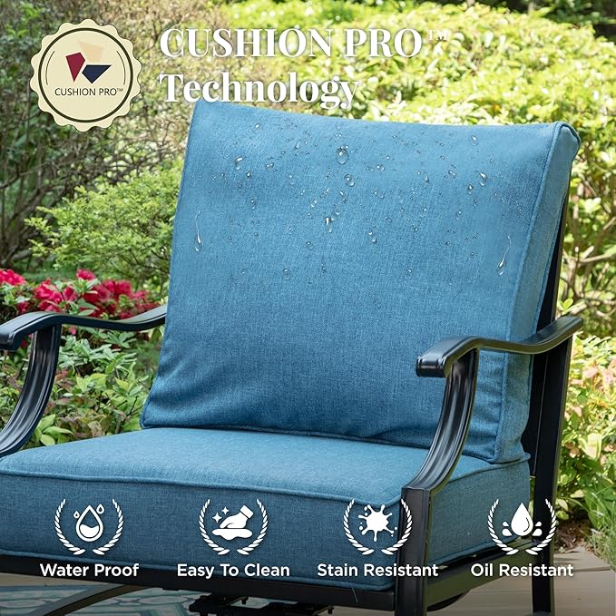 Patio Furniture Set, 6 Pcs Metal Outdoor Conversation Set, 2 Single Chairs, 2 Ottomans and 3 Seater Sofa with 5.75" Extra Thick Cushion and Gas Fire Pit Table, Navy Blue