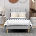 AGARTT Upholstered Platform Bed Frame Twin Size with Headboard and Footboard/Wooden Slats Support/No Box Spring Needed/Easy Assembly,Light Grey Linen