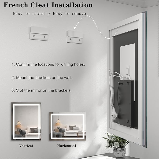 24x36 LED Bathroom Mirror with Lights, LED Dimmable Vanity Mirror for Wall, Backlit and Front Lighted Mirror, Anti-Fog, Shatterproof (Horizontal/Vertical)