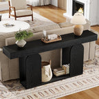 Tribesigns Farmhouse Wood Console Table, 70.9-Inch Entryway Accent Table with U-Shaped Base, 2-Tier Extra Long Sofa Tables for Entrance, Hallway, Living Room (Black)