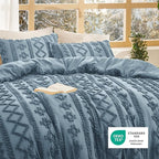 Bedsure Tufted Boho Comforter Set Full Size - Dusty Blue Boho Bed Set, GentleSoft™ 3 Pieces Farmhouse Shabby Chic Embroidery Bedding, Gifts for Woman, Soft Jacquard Full Comforter for All Seasons