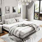 King Size Platform Bed Frame with Upholstered Headboard, Wooden Slats Support, Noise Free, No Box Spring Needed, Easy Assembly, Light Grey, Linen