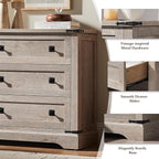 T4TREAM Farmhouse 3 Drawers Dresser for Bedroom, Rustic Wood Double Dresser TV Stand, Wide Storage Dressers Organizer for Living Room, Hallway, Light Rustic Oak
