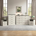 Farmhouse Dresser and Nightstand Sets, 4Pcs Bedroom Furniture Set, Nightstand Set of 2 & 55" Wide 8 Drawer and 44" Tall 5 Drawer Dresser with Large Drawers & Bar Handles, White