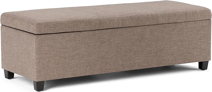 SIMPLIHOME Avalon 48 inch Wide Contemporary Rectangle Storage Ottoman Bench in Fawn Brown Linen Look Fabric, Assembled, for the Living Room, Entryway and Family Room