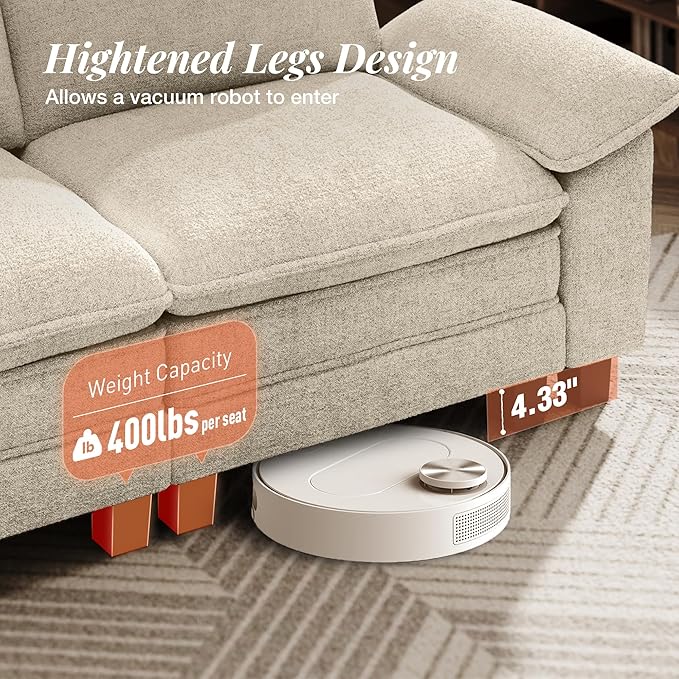 123" Cloud Modular Sectional Sofa, 3-Seater w/Deep Seat & Removable Arms, Plush Chenille for Living Room - Beige