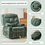 Manual Rocker Recliner Chair, 360°Swivel Recliner Chairs for Adults, Single Recliner Seat with Cup Holders,Upholstered Fabric Lazy Boy Recliner,Green