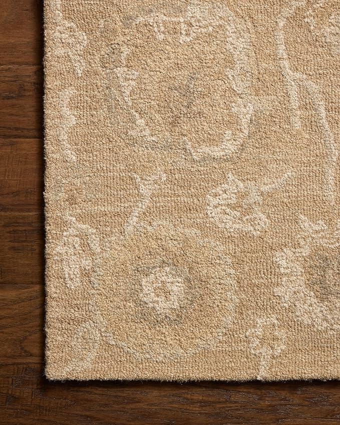 Loloi Chris Loves Julia Dorothea Collection DRT-01 Sand/Pebble 8'-6" x 11'-6" Area Rug Wool Neutral Floral Living Room Bedroom Carpet