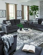 Signature Design by Ashley Abinger Chenille Contemporary Loveseat with 2 Accent Pillows, Dark Gray