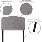 EMMA + OLIVER Arched Button Tufted Twin Size Headboard in Light Gray Fabric