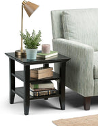 SIMPLIHOME Acadian SOLID WOOD 19 inch Wide Square Transitional End Table in Black for the Living Room and Bedroom