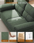 71.25" Modern Sofa Couch for Living Room, Deep Seat Sofas with 8”Cushion, Comfy 2-Seater Chenille Loveseat with Convertible Armrest, Removable Sofa Cover, High Leg(Green)