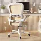TRALT Ergonomic Office Chair - Desk Chair with Adjustable Lumbar Support Computer Chair - Mesh Comfy Chair with Flip-up Armrests - Gaming Chairs for Adults Home Office (Leather, Beige)