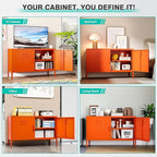 SISESOL Orange Metal Storage Cabinet with Doors and Shelves,2 Door Wide Metal Locker Accent Storage Cabinet with Leg & Vent Hole,Wide TV Cabinets,Low Side Cupboard for Home,Office,Dining/Living Room