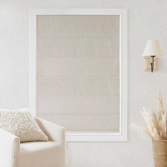 Madison Park Cordless Roman Shades, Total Blackout Window Blind Privacy Window Shades, Thermal Insulated Cordless Window Treatment for Bedroom, Living Room, Quincy, Single Panel 27" W X 64" H Linen