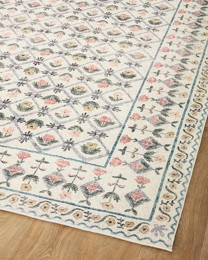Loloi Rifle Paper Co. Eden Collection EDE-03 Lattice Ivory 8'-6" x 11'-6" Area Rug feat. CloudPile™