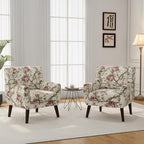 Accent Chair, Modern Linen Blend Arm Chair for Living Room, Bedroom, Comfy High-Resilient Sponge Reading Chair for Small Spaces (Pattern Red Floral, Set of 2)