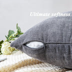 GAWAMAY Decorative Throw Pillow Covers 16x16 Inch Set of 2, Super Soft Chenille Square Pillows Farmhouse Fall Pillowcase for Living Room Bedroom Sofa Couch Cushion Cover Grey 40x40cm (No Insert)