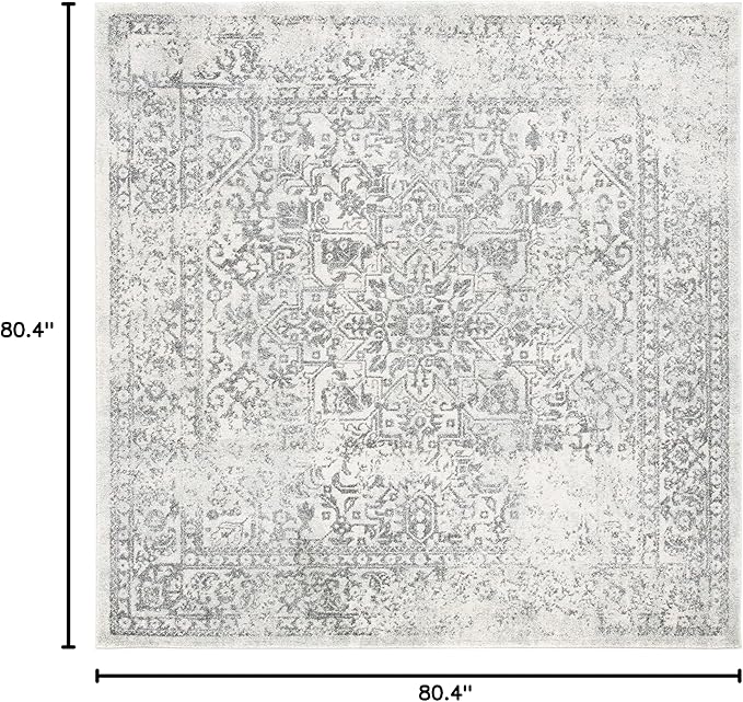 SAFAVIEH Evoke Collection Area Rug - 6'7" Square, Ivory & Grey, Distressed Design, Non-Shedding & Easy to Clean, Ideal for Living Room, Bedroom, Dining Space (EVK256F)