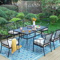 Sophia & William 7 Pieces Patio Dining Set with Rectangle Metal Table of 1.57"-1.9" Umbrella Hole and 6 Armchairs with Seat Cushions, Outdoor Conversation Furniture for Porch Backyard Balcony Deck