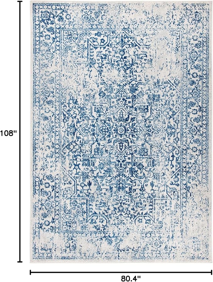 SAFAVIEH Evoke Collection 6'7" x 9' Ivory / Navy EVK256N Oriental Distressed Non-Shedding Living Room Bedroom Dining Home Office Area Rug