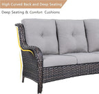 HUMMUH Patio Furniture 7 Pieces Outdoor Furniture Set PE Wicker Patio Couch with Swivel Glider Chairs,Patio Ottomans,Side Table