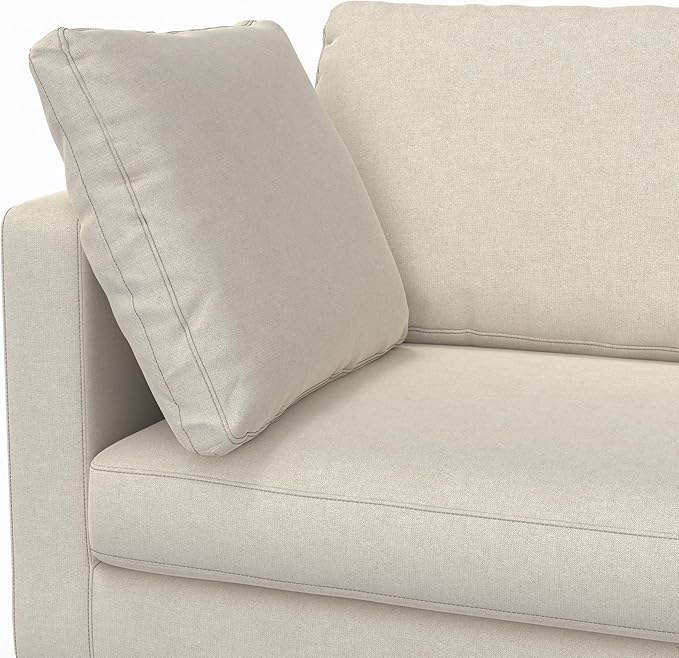 SIMPLIHOME Ava Sofa in 100% Recycled Polyester Tightly Woven Performance Fabric, Cream, 90-inches Wide, Handcrafted Mid-Century Modern Style Sofa for Living Room or Couch for Family Room